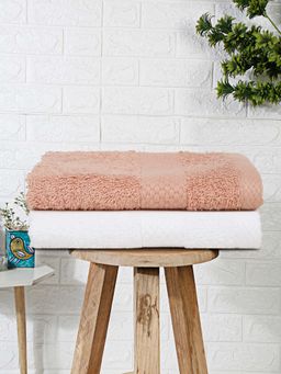 MULBERRY LIVING - Terry Luxe 550 - Gsm Terry Bath Towel - White & Pastel Peach (Pack of 2)