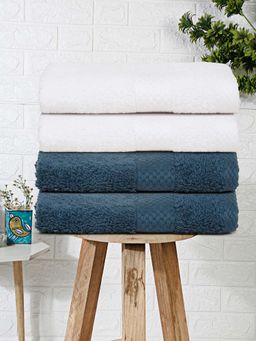 MULBERRY LIVING - Terry Luxe 550 - Gsm Terry Hand Towel Set - White & Ocean Blue (Pack of 4)