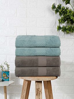 MULBERRY LIVING - Terry Luxe 550 - Gsm Terry Hand Towel Set - Aqua & Charcoal Grey (Pack of 4)