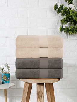 MULBERRY LIVING - Terry Luxe 550 - Gsm Terry Hand Towel Set - Ivory & Charcoal Grey (Pack of 4)