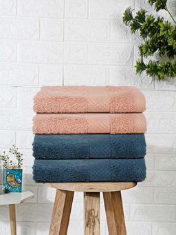 MULBERRY LIVING - Terry Luxe 550 - Gsm Terry Hand Towel Set - Ocean Blue & Pastel Peach (Pack of 4)