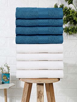 MULBERRY LIVING - Terry Luxe 550 - Gsm Terry Face Towel Set - White & Ocean Blue (Pack of 8)