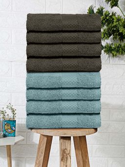 MULBERRY LIVING - Terry Luxe 550 - Gsm Terry Face Towel Set - Aqua & Charcoal Grey (Pack of 8)