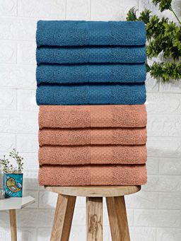 MULBERRY LIVING - Terry Luxe 550 - Gsm Terry Face Towel Set - Ocean Blue & Pastel Peach (Pack of 8)