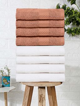 MULBERRY LIVING - Terry Luxe 550 - Gsm Terry Face Towel Set - White & Pastel Peach (Pack of 8)