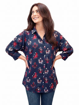 Gerua By Libas - Navy Blue Ethnic Printed Shirt
