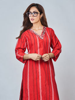 Gerua By Libas - Red striped woven design kurta