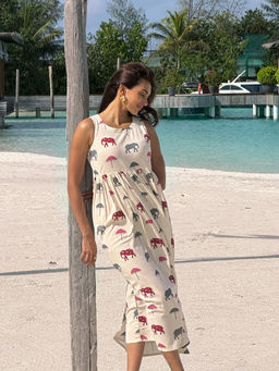 Libas - Off White Printed Flared Sleeveless Maxi Dress
