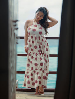 Libas - Off White Printed Flared Sleeveless Maxi Dress