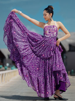 Libas - Purple Printed Flared Sleeveless Maxi Dress