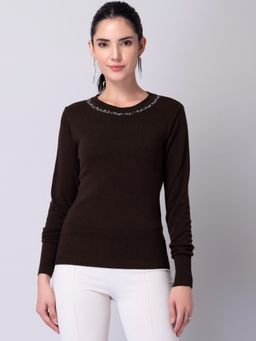 FabAlley - Brown Crew Neck Sweater
