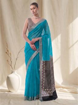 Nyri - Casual Wear Cotton Printed Designer Saree with Unstitched Blouse For Womens