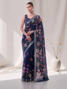 Nyri - Casual Wear Cotton Printed Designer Saree with Unstitched Blouse For Womens