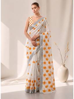 Nyri - Casual Wear Cotton Printed Designer Saree with Unstitched Blouse For Womens