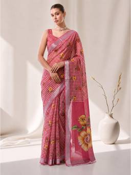 Nyri - Casual Wear Cotton Printed Designer Saree with Unstitched Blouse For Womens