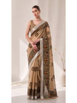 Nyri - Casual Wear Cotton Printed Designer Saree with Unstitched Blouse For Womens