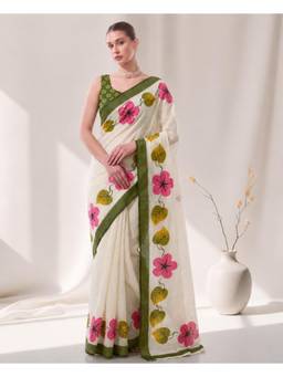 Nyri - Casual Wear Cotton Printed Designer Saree with Unstitched Blouse For Womens