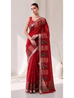 Nyri - Casual Wear Cotton Printed Designer Saree with Unstitched Blouse For Womens