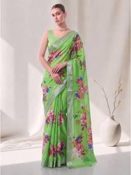 Nyri - Casual Wear Cotton Printed Designer Saree with Unstitched Blouse For Womens