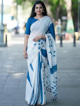 Nyri - Casual Wear Cotton Printed Designer Saree with Unstitched Blouse For Womens