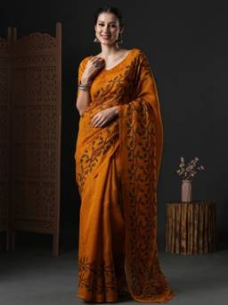 Nyri - Casual Wear Cotton Printed Designer Saree with Unstitched Blouse For Womens