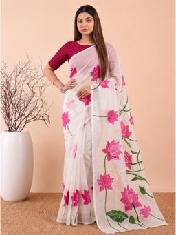 Nyri - Casual Wear Cotton Printed Designer Saree with Unstitched Blouse For Womens