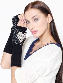 Bharatasya - Fine Knitted Long Mittens Gloves for Women Black