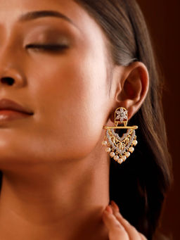 Voylla - Shahi Dwar Rajkumari Pearl Stone Studded Dangler Earrings