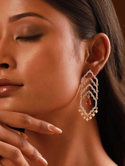 Voylla - Shahi Dwar Ruby Red Leher Gold Dangler Earrings