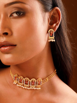 Voylla - Shahi Dwar Ruby Red Hada Rani Choker Necklace Set