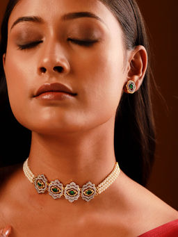 Voylla - Shahi Dwar Green Mohini Choker Necklace Set