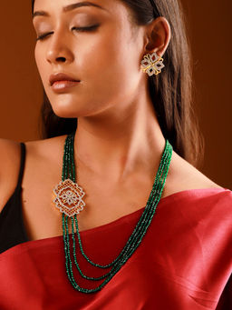 Voylla - Shahi Dwar Green Jhalar Raani Haar Stone Beaded Necklace Set