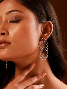 Voylla - Shahi Dwar Blue Leher Rhodium Plated Dangler Earrings