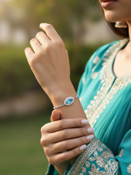 Accessher - Silver Sky Blue Marquise Crystal Adjustable Bracelet