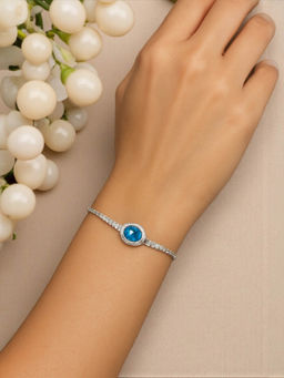 Accessher - Silver Plated Sky Blue Crystal Adjustable Bracelet