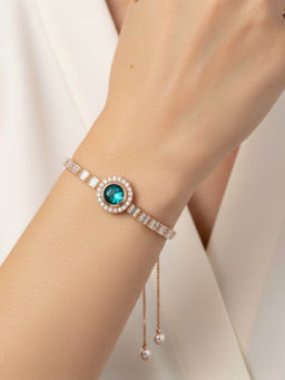 Accessher - Rose-Gold Plated Teal Round Crystal Adjustable Bracelet