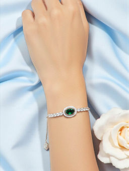Accessher - Silver Plated Emerald Green Crystal Adjustable Bracelet