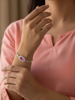 Accessher - Silver Pink Marquise Crystal Adjustable Bracelet