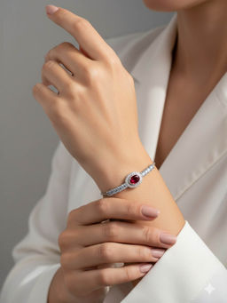 Accessher - Silver Plated Maroon Crystal Adjustable Bracelet