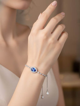 Accessher - Silver Dark Blue Marquise Crystal Adjustable Bracelet