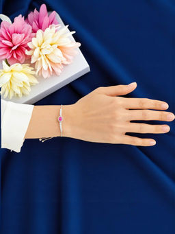 Accessher - Silver Plated Light Pink Crystal Adjustable Bracelet