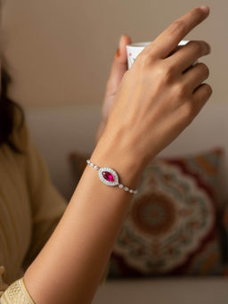 Accessher - Silver Magenta Marquise Crystal Adjustable Bracelet