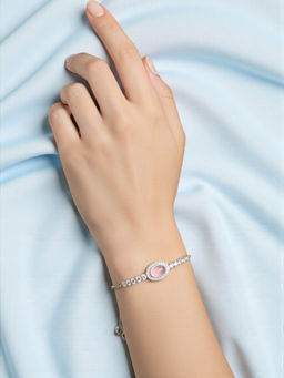 Accessher - Silver Plated Pink Crystal Adjustable Bracelet