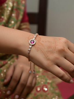 Accessher - Rose-Gold Plated Pink Round Crystal Adjustable Bracelet