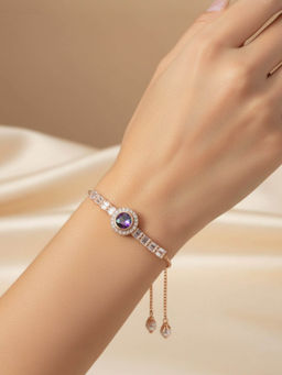 Accessher - Rose-Gold Plated Multi-Color Round Crystal Adjustable Bracelet