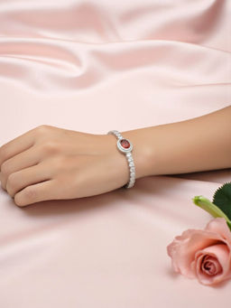 Accessher - Silver Plated Ruby Red Crystal Adjustable Bracelet