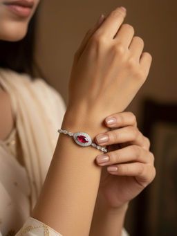 Accessher - Silver Red Marquise Crystal Adjustable Bracelet