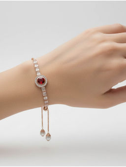 Accessher - Rose-Gold Plated Maroon Round Crystal Adjustable Bracelet