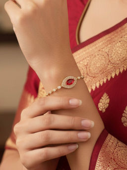 Accessher - Gold-Tone Red Marquise Crystal Adjustable Bracelet