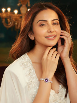 Accessher - Rose-Gold Plated Purple Round Crystal Adjustable Bracelet